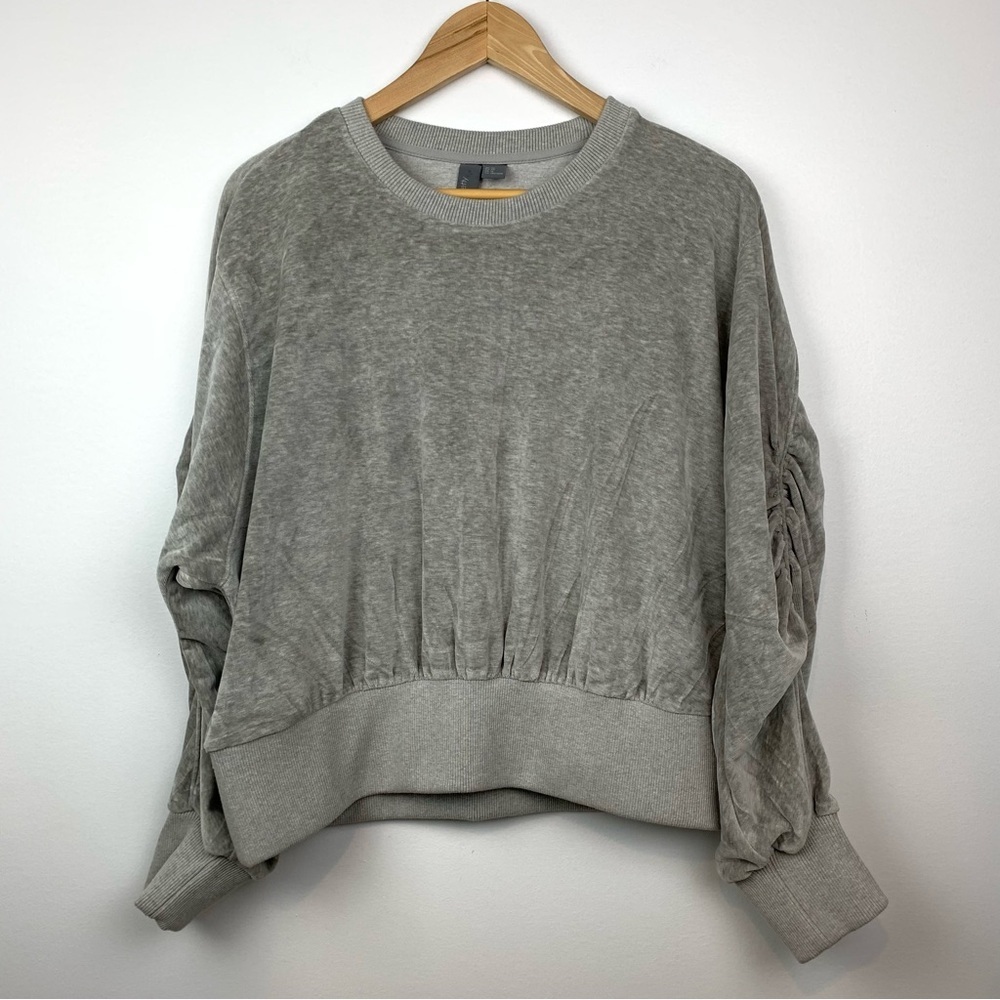 Sweaty Betty Retake Velour Velvet Cropped Sweater Jumper Grey Sz XL Pullover